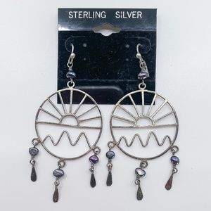 Sterling Silver Drop Earrings with Purple Pearls